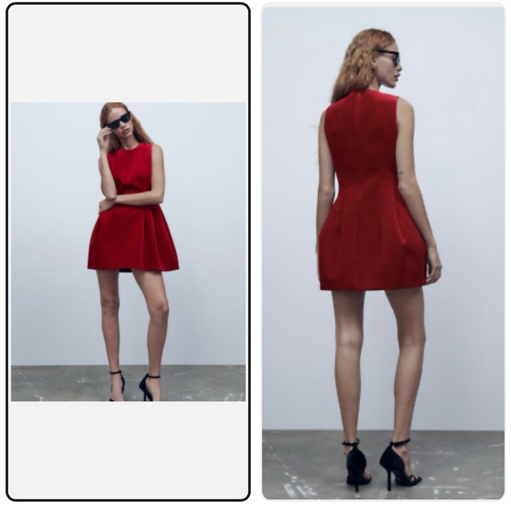 Zara Vibrant Red Mini bouffant RARE Zara velvet dress gorgeous